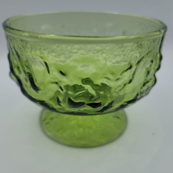 Anchor Hocking Lido Milano Avocado Green Foot Sherbet Dessert Bowl Dish Vintage - Picture 2 of 8